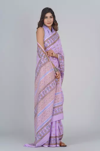 Shivanya handicrafts hand block printed women mulmul cotton sarees for women attach blouse piece sh-1680