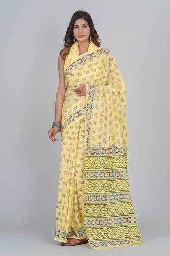 Shivanya handicrafts hand block printed women mulmul cotton sarees for women attach blouse piece sh-1681