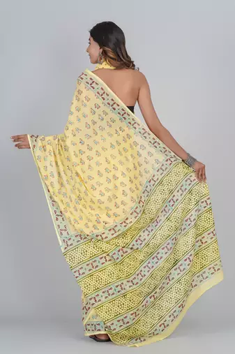 Shivanya handicrafts hand block printed women mulmul cotton sarees for women attach blouse piece sh-1681