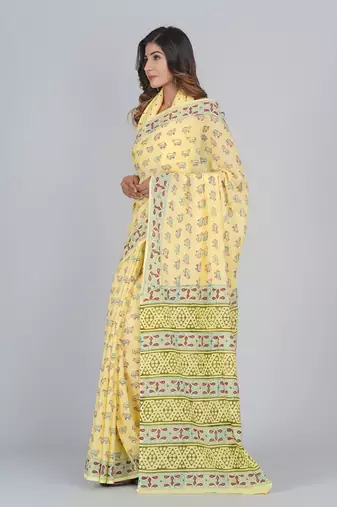 Shivanya handicrafts hand block printed women mulmul cotton sarees for women attach blouse piece sh-1681