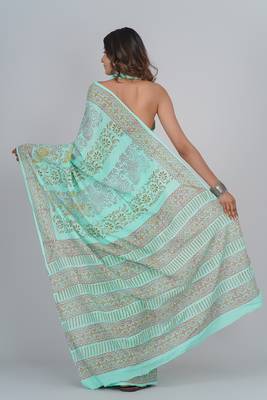 Shivanya handicrafts hand block printed women mulmul cotton sarees for women attach blouse piece sh-1682 2
