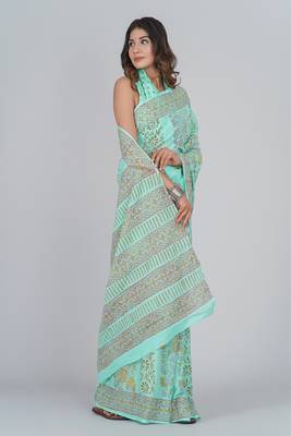 Shivanya handicrafts hand block printed women mulmul cotton sarees for women attach blouse piece sh-1682 4