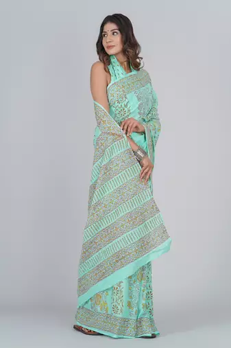 Shivanya handicrafts hand block printed women mulmul cotton sarees for women attach blouse piece sh-1682
