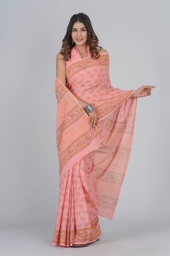Shivanya handicrafts hand block printed women mulmul cotton sarees for women attach blouse piece sh-1683