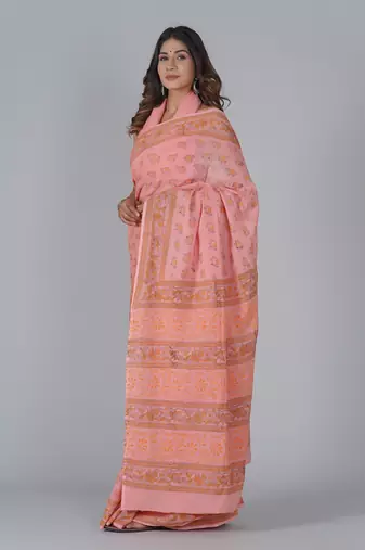 Shivanya handicrafts hand block printed women mulmul cotton sarees for women attach blouse piece sh-1683