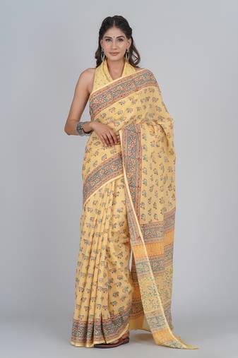 Shivanya handicrafts hand block printed women mulmul cotton sarees for women attach blouse piece sh-1684