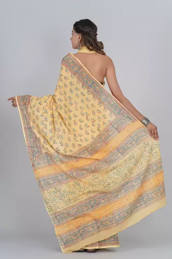 Shivanya handicrafts hand block printed women mulmul cotton sarees for women attach blouse piece sh-1684