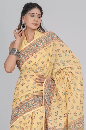 Shivanya handicrafts hand block printed women mulmul cotton sarees for women attach blouse piece sh-1684