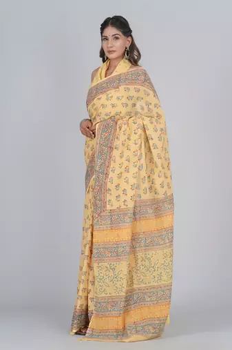 Shivanya handicrafts hand block printed women mulmul cotton sarees for women attach blouse piece sh-1684