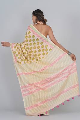 Shivanya handicrafts hand block printed women mulmul cotton sarees for women attach blouse piece sh-1685 2