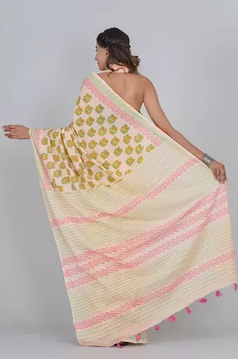 Shivanya handicrafts hand block printed women mulmul cotton sarees for women attach blouse piece sh-1685