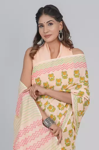 Shivanya handicrafts hand block printed women mulmul cotton sarees for women attach blouse piece sh-1685