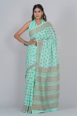 Shivanya handicrafts hand block printed women mulmul cotton sarees for women attach blouse piece sh-1686 1