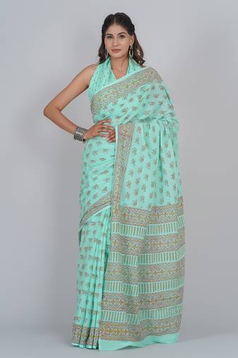 Shivanya handicrafts hand block printed women mulmul cotton sarees for women attach blouse piece sh-1686