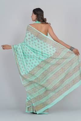 Shivanya handicrafts hand block printed women mulmul cotton sarees for women attach blouse piece sh-1686 2