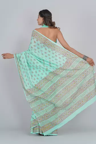 Shivanya handicrafts hand block printed women mulmul cotton sarees for women attach blouse piece sh-1686