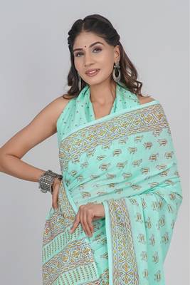 Shivanya handicrafts hand block printed women mulmul cotton sarees for women attach blouse piece sh-1686 3