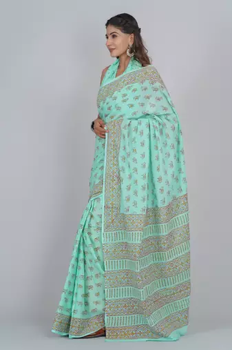 Shivanya handicrafts hand block printed women mulmul cotton sarees for women attach blouse piece sh-1686