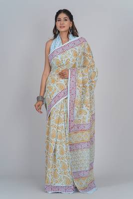 Shivanya handicrafts hand block printed women mulmul cotton sarees for women attach blouse piece sh-1687 1