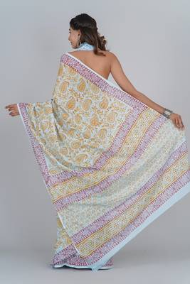 Shivanya handicrafts hand block printed women mulmul cotton sarees for women attach blouse piece sh-1687 2