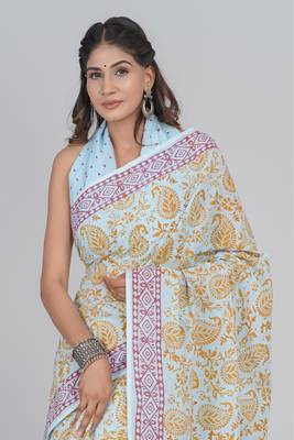 Shivanya handicrafts hand block printed women mulmul cotton sarees for women attach blouse piece sh-1687 3