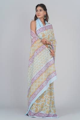 Shivanya handicrafts hand block printed women mulmul cotton sarees for women attach blouse piece sh-1687 4