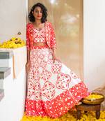 Red Printed Rhapsody Tiles Lehenga Set