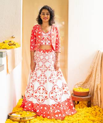 Red Printed Rhapsody Tiles Lehenga Set 2