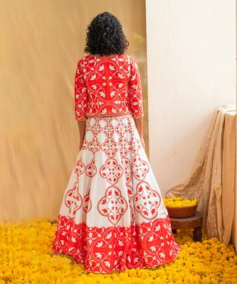Red Printed Rhapsody Tiles Lehenga Set 3