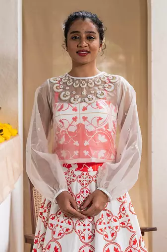 Red Printed Overture Lehenga Set