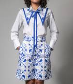 White printed azulejos tile trekker shorts