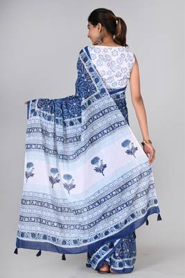Shivanya handicrafts hand block printed women mulmul cotton sarees for women attach blouse piece sh-1606 2