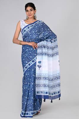 Shivanya handicrafts hand block printed women mulmul cotton sarees for women attach blouse piece sh-1606 3