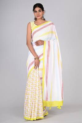 Shivanya handicrafts hand block printed women mulmul cotton sarees for women attach blouse piece sh-1607 1