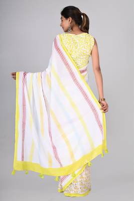 Shivanya handicrafts hand block printed women mulmul cotton sarees for women attach blouse piece sh-1607 2