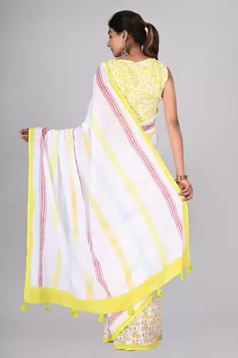 Shivanya handicrafts hand block printed women mulmul cotton sarees for women attach blouse piece sh-1607