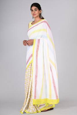 Shivanya handicrafts hand block printed women mulmul cotton sarees for women attach blouse piece sh-1607 4