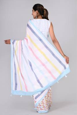 Shivanya handicrafts hand block printed women mulmul cotton sarees for women attach blouse piece sh-1608 2