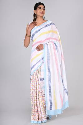 Shivanya handicrafts hand block printed women mulmul cotton sarees for women attach blouse piece sh-1608 4