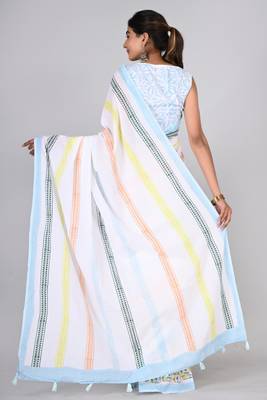 Shivanya handicrafts hand block printed women mulmul cotton sarees for women attach blouse piece sh-1609 2