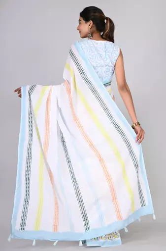 Shivanya handicrafts hand block printed women mulmul cotton sarees for women attach blouse piece sh-1609