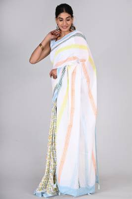 Shivanya handicrafts hand block printed women mulmul cotton sarees for women attach blouse piece sh-1609 4