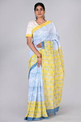 Shivanya handicrafts hand block printed women mulmul cotton sarees for women attach blouse piece sh-1610 1