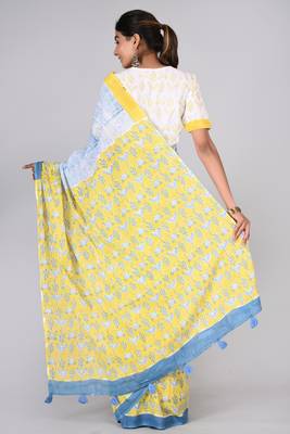 Shivanya handicrafts hand block printed women mulmul cotton sarees for women attach blouse piece sh-1610 2