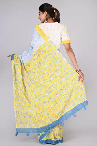 Shivanya handicrafts hand block printed women mulmul cotton sarees for women attach blouse piece sh-1610