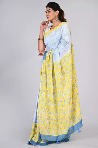 Shivanya handicrafts hand block printed women mulmul cotton sarees for women attach blouse piece sh-1610