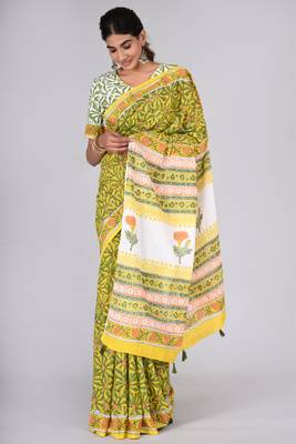 Shivanya handicrafts hand block printed women mulmul cotton sarees for women attach blouse piece sh-1611 3