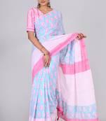 Shivanya handicrafts hand block printed women mulmul cotton sarees for women attach blouse piece sh-1612