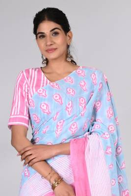 Shivanya handicrafts hand block printed women mulmul cotton sarees for women attach blouse piece sh-1612 3