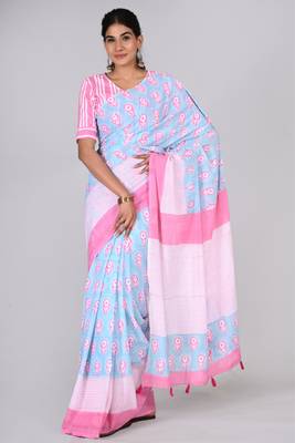 Shivanya handicrafts hand block printed women mulmul cotton sarees for women attach blouse piece sh-1612 4